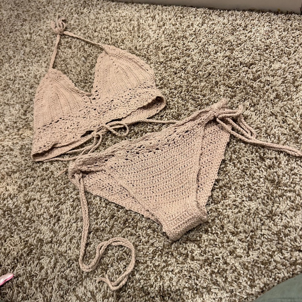 Handmade Crochet Bikini Set – Taupe/Nude – Small – Thailand